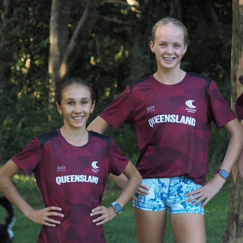 QLD Athletics - Ladies Maroon and Black Training Tee