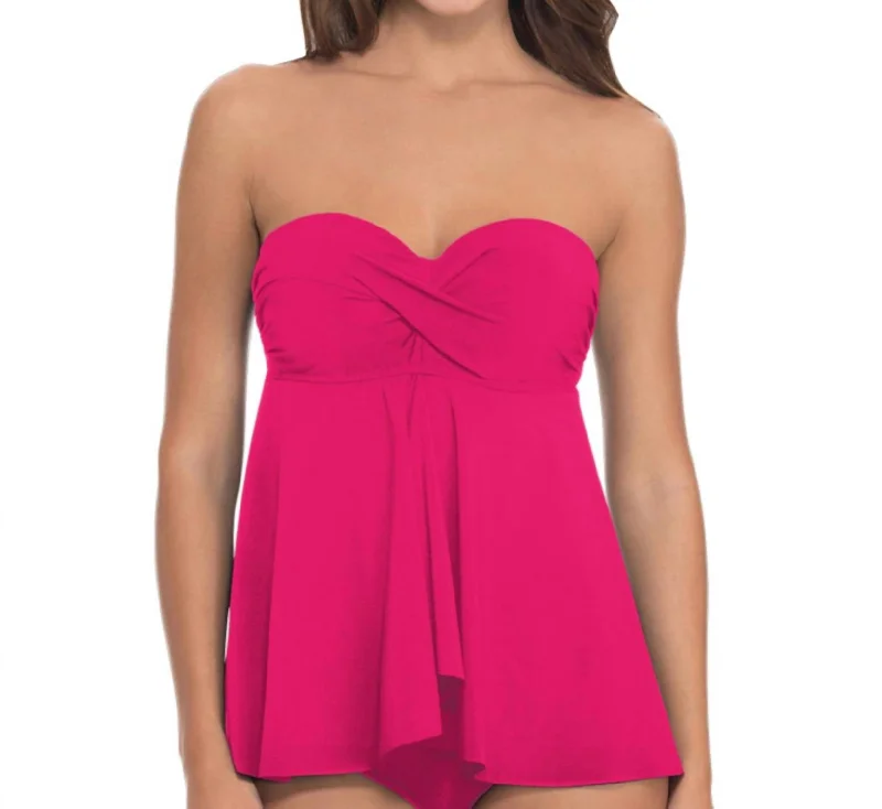 D-Cup Bandeau Fly Away Tankini Top In Tutti Frutti Raspberry