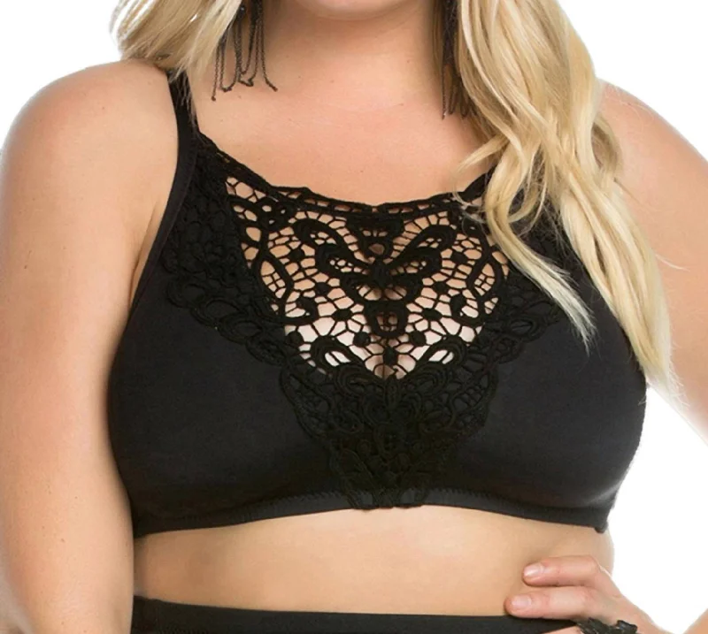 Beauties Lace High Neck Bikini Top - Plus In Black