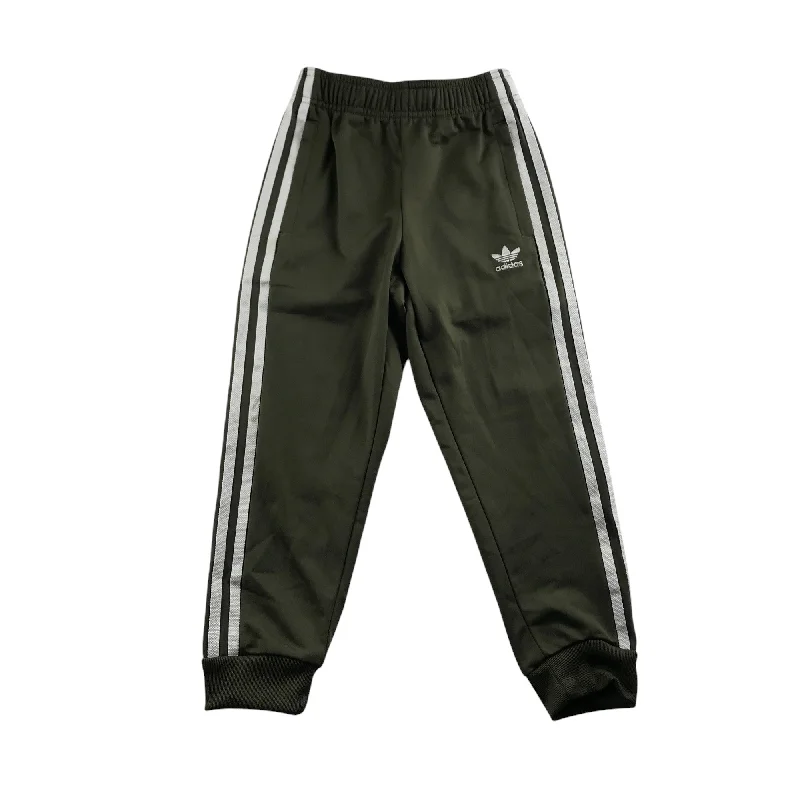 Adidas Sports Joggers 6-7 Years Khaki Green with 3 White Stripes Cuffed Leg