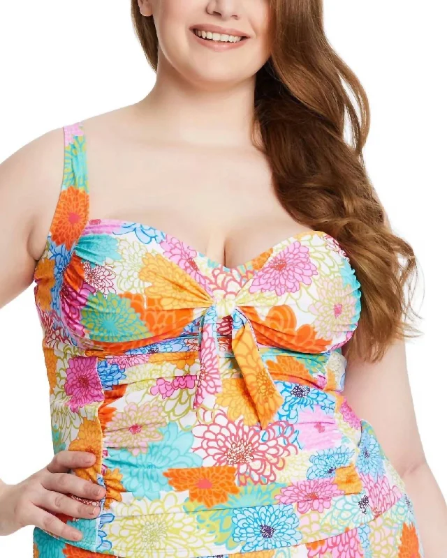 Fresh Picks Over The Shoulder Tankini Top In Orange Multi