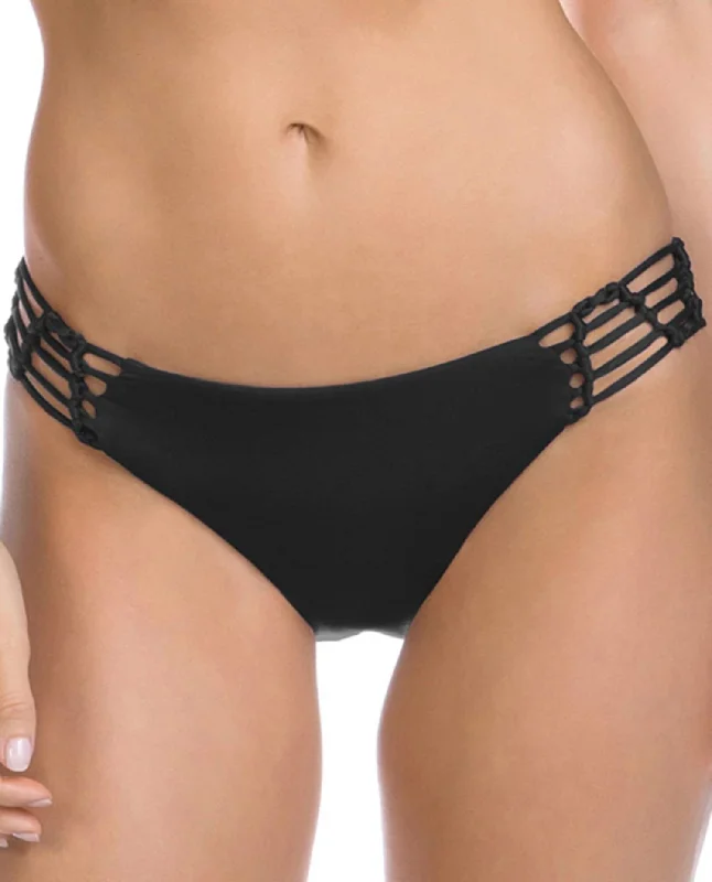 Women's Macrame Tab Side American Hipster Bikini Bottom In Black