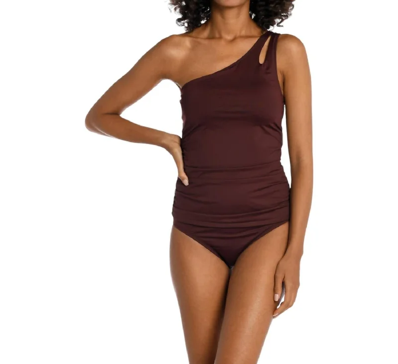 Island Goddess One Shoulder Keyhole Tankini Top In Java