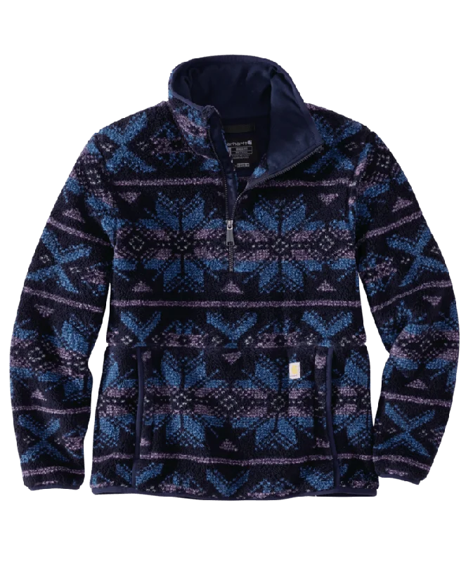 Women's Loose Fit Fleece Pullover - Navy Fairisle