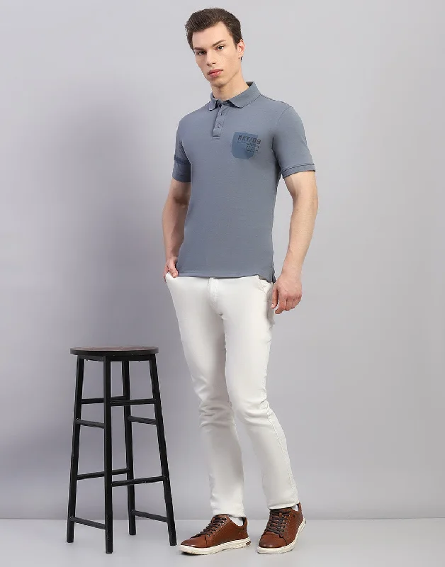 Men Grey Solid Polo Collar Half Sleeve T-Shirt