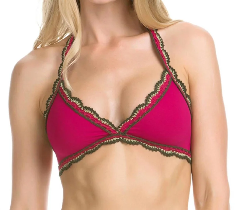 Medina Crochet Halter Bikini Top (Up To D-Cup) In Raspberry