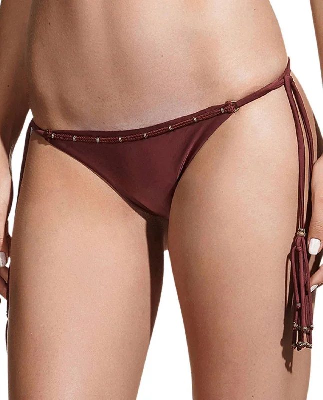 Solid Side Tie Bikini Bottom In Burgundy