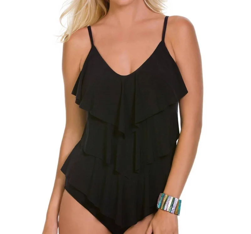 Rita Triple Tier Tankini Top In Black