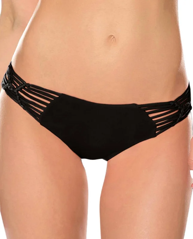 Women's Electric Current Solid Macrame Hipster Bikini Bottom In Black