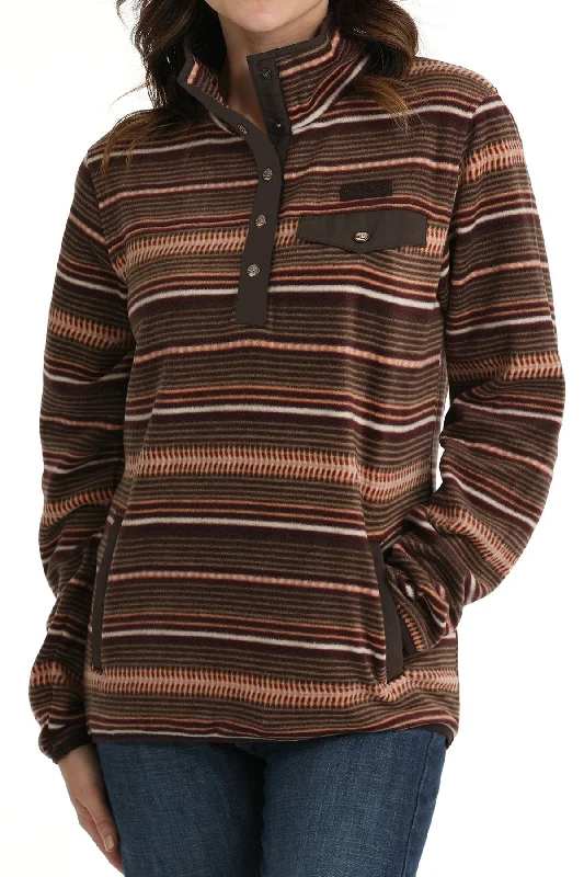 Women's Striped Fleece Pullover - Brown/Coral - (MAK9819009)