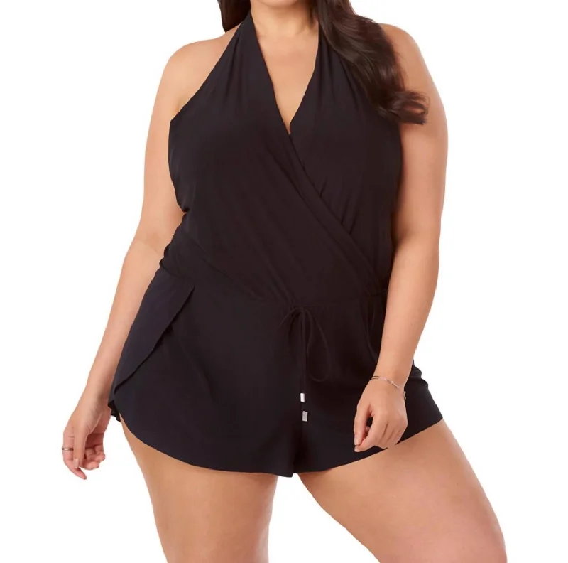 Plus Size Bianca Swim Romper One Piece Swimsuit In Black