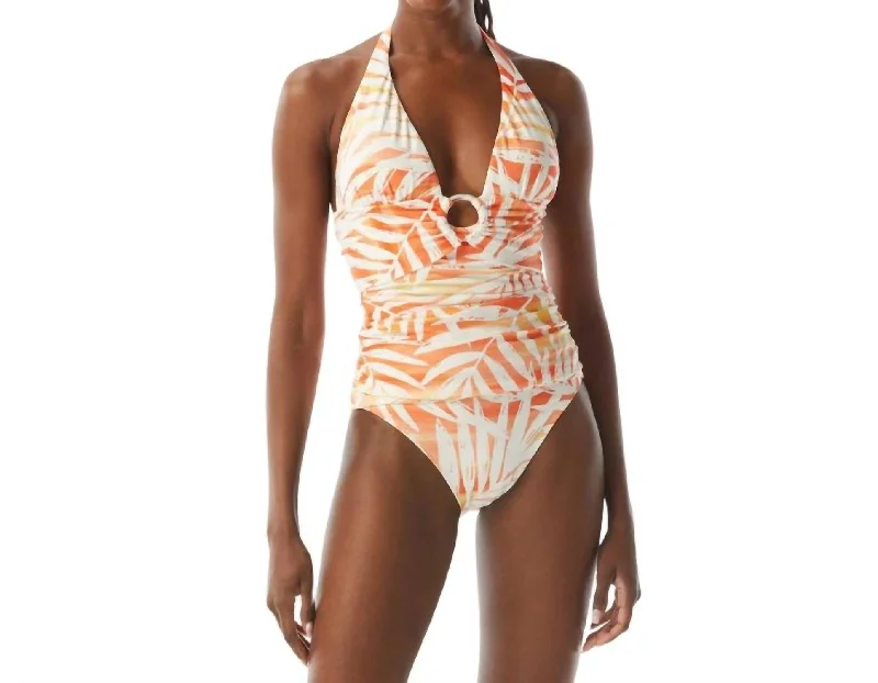 Deep V-Neck Tankini Swim Top In Sunset Palm