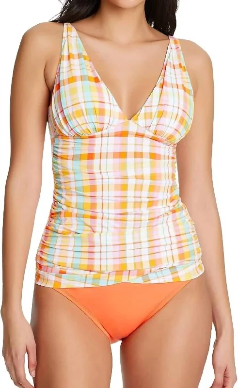 V-Neckline Tankini In Yellow Multi