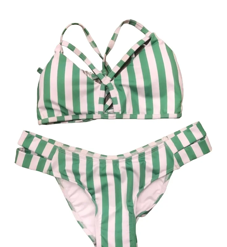 Bruna Strappy Bikini In Green/white