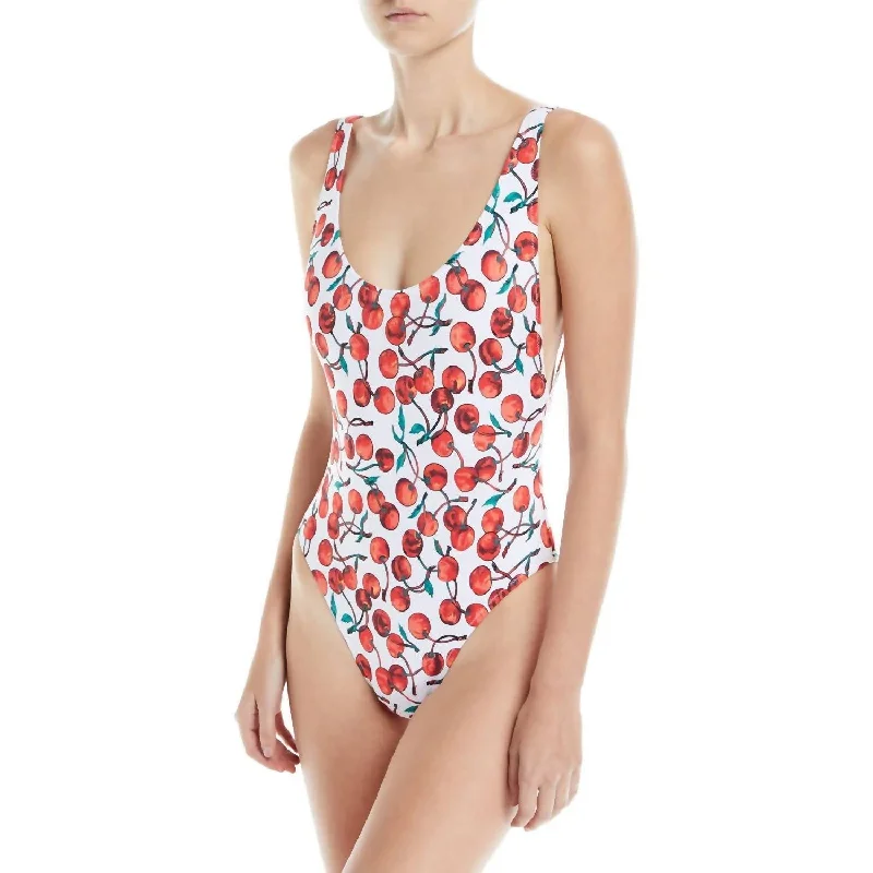 Classic Deep Side Scoop Tank One Piece Swimsuit In Cherry Multi