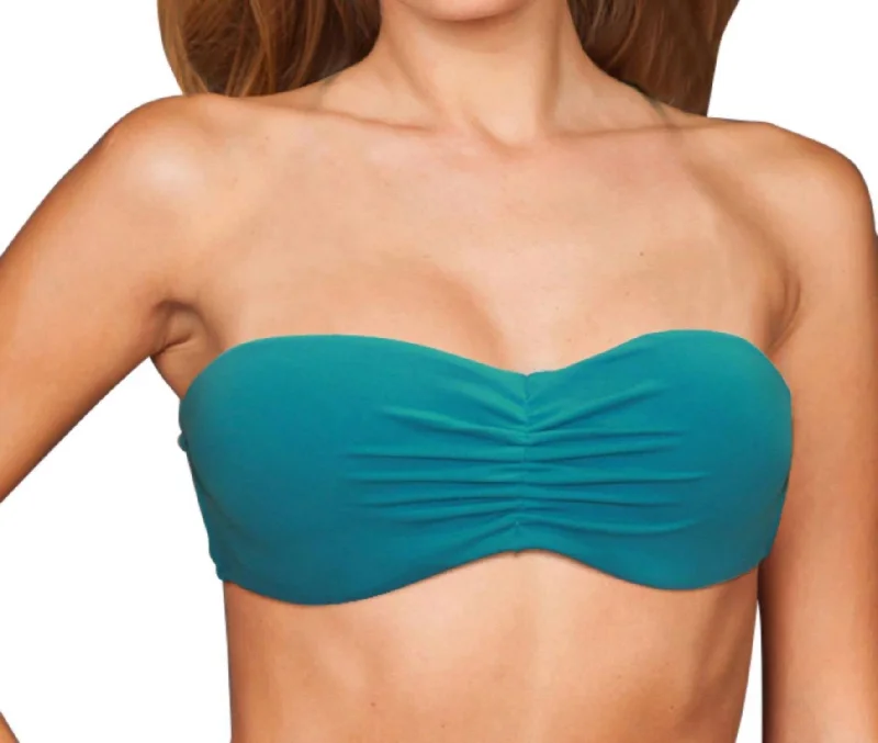 Center Ruched Bandeau Bikini Top In Peacock