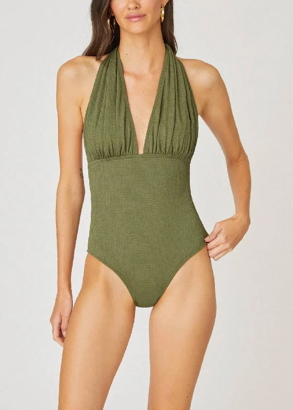 Halter One Piece Swimsuit In Olive