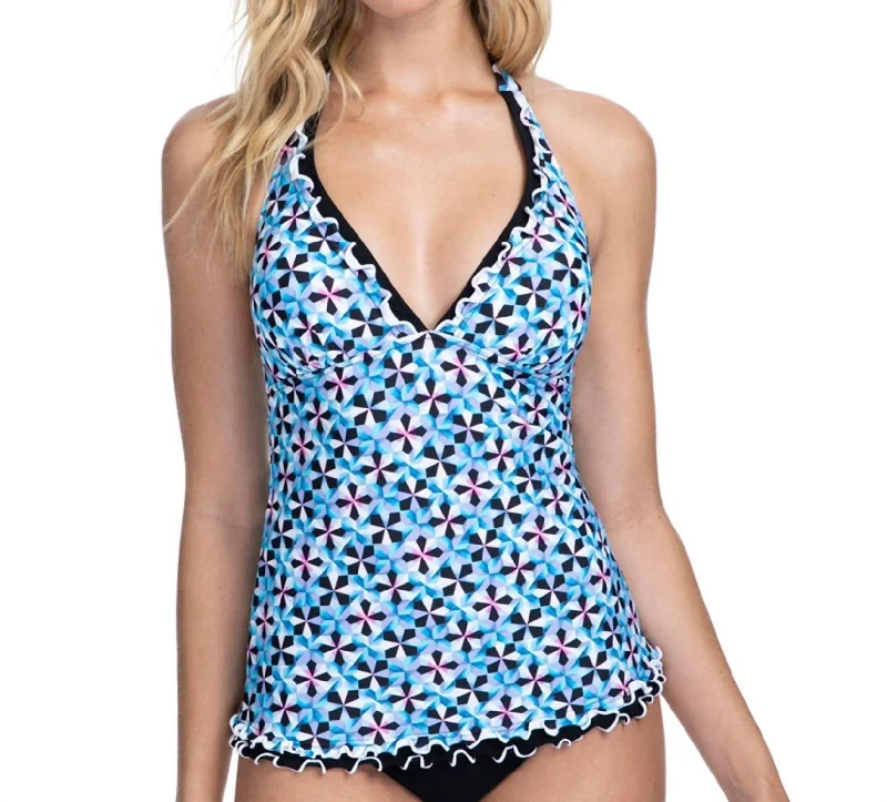 V-Neck Halter Tankini Top In Pinwheel