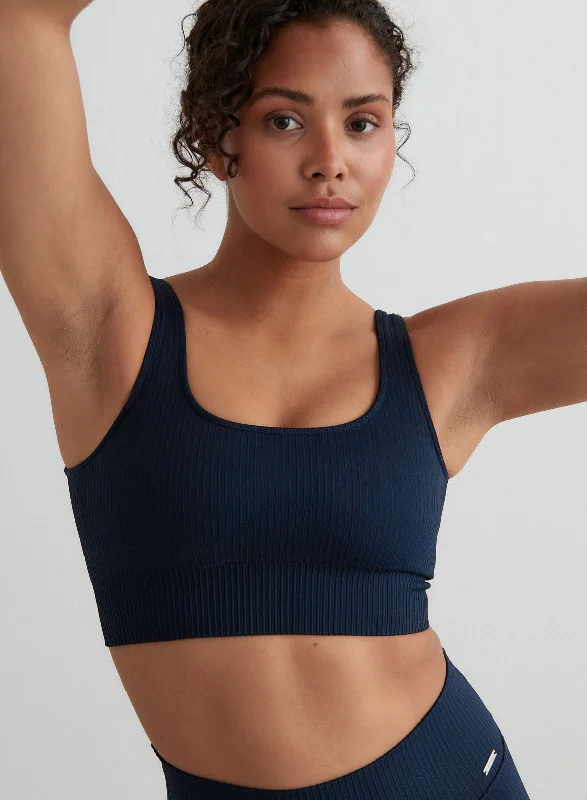 Navy Ribbed Seamless Bra