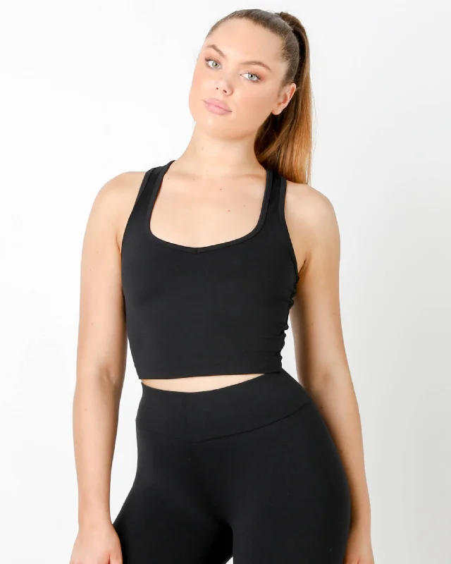 Black V Racer Crop Tank Top