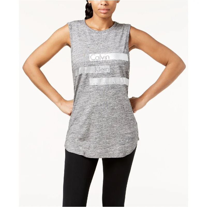 Calvin Klein Performance Women's Relaxed Logo Tank Top Heather Grey Size Large - L