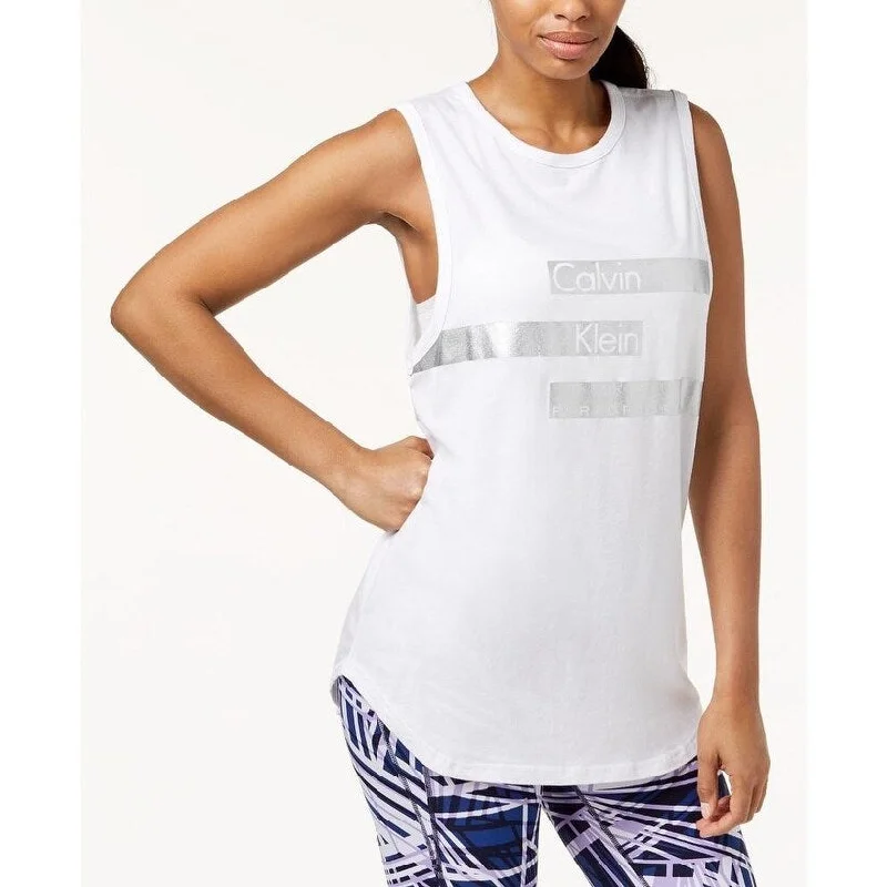 Calvin Klein Performance Women's Relaxed Logo Tank Top White Size Large - L (12 - 14)