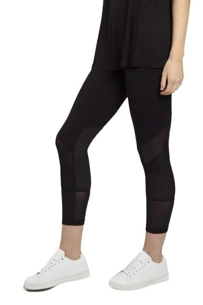 Dual Mesh Panel Pattern Legging - Black