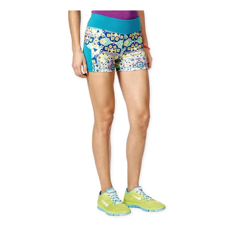 energie Womens Sunny Print Athletic Compression Shorts, Green, X-Small