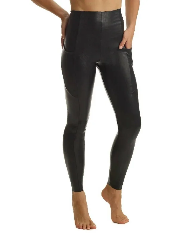 Faux Leather Pocket Legging In Black