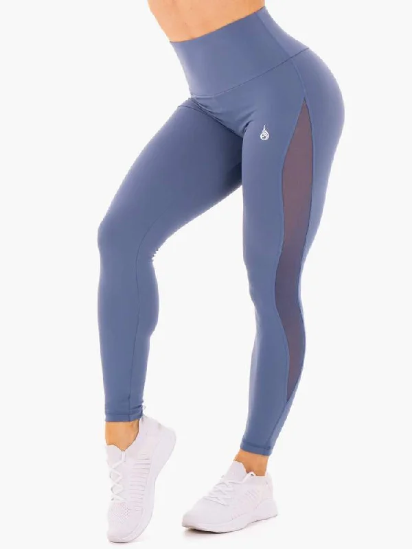 HYPE HIGH WAISTED MESH LEGGINGS - STEEL BLUE