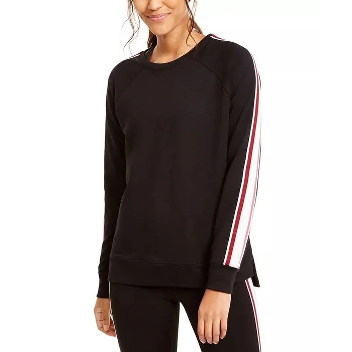 Ideology Women's Varsity Stripe French Terry Sweatshirt Black Size X-Small