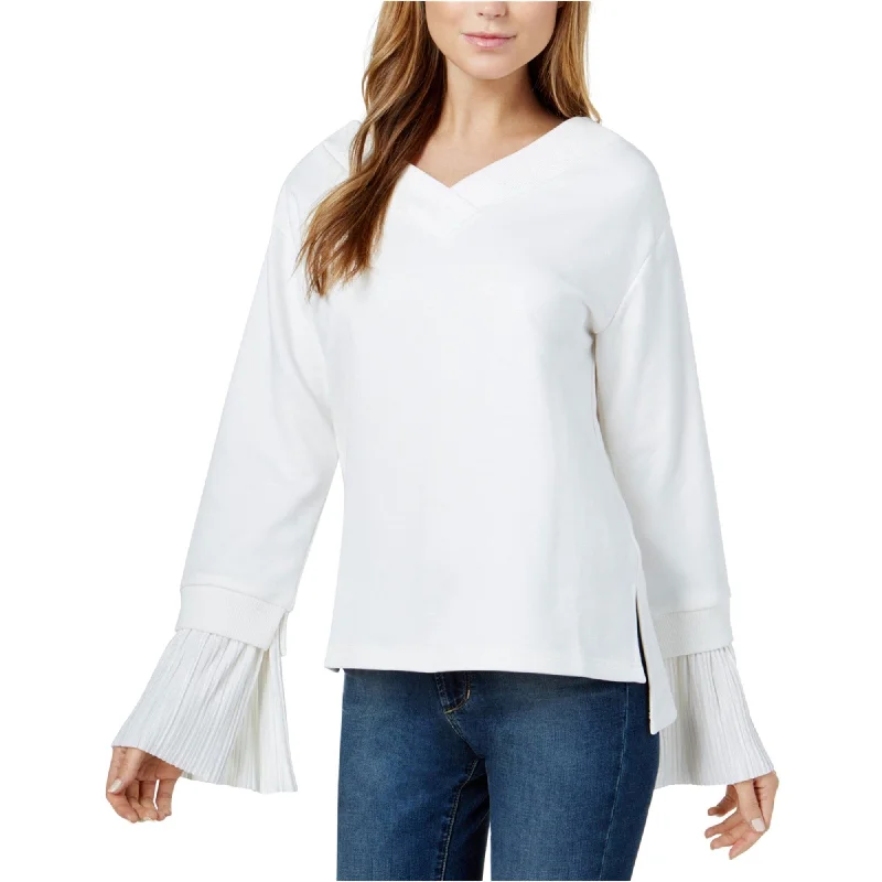 J.O.A. Womens Pleated Cuff Sweatshirt, Off-White, Small