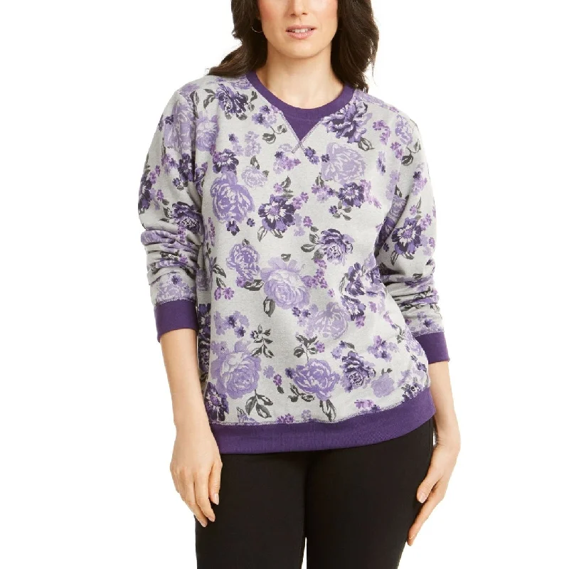 Karen Scott Women's Floral-Print Fleece Sweatshirt Cassis Size Large