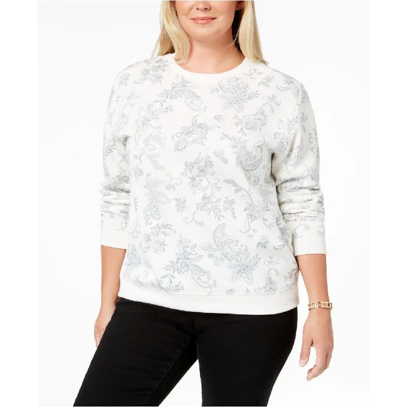 Karen Scott Women's Plus Size Printed Fleece Sweatshirt White Size 1X