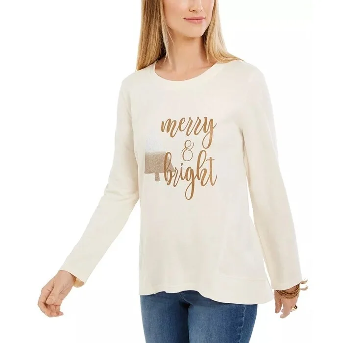 Style & Co Women's Metallic Graphic Sweatshirt Beige Size X-Large