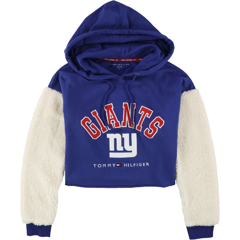 Tommy Hilfiger Womens New York Giants Crop Hoodie Sweatshirt, Blue, Small