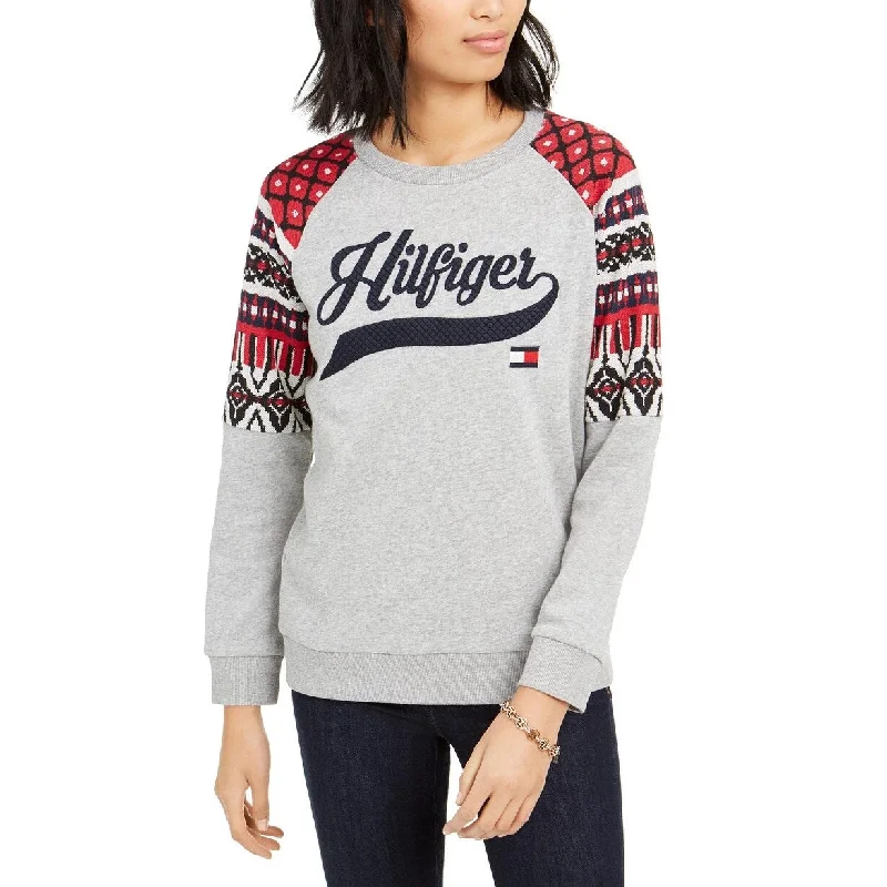 Tommy Hilfiger Women's Printed Raglan Sweatshirt Gray Size X-Large